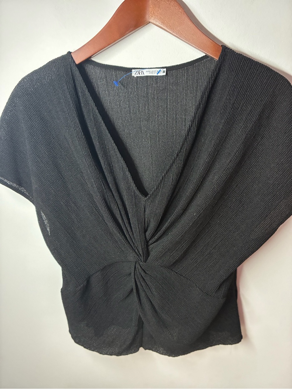 Zara Black Twist-Front V-Neck Top